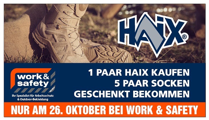 HAIX Aktion: 1 Paar kaufen, 5 Paar Socken geschenk bekommen, nur am 26.10.2026 bei Work & Safety